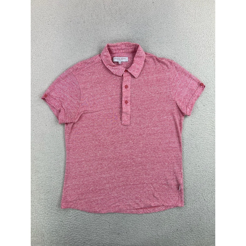 Orlebar Brown Sebastian Polo Shirt Mens Large Pink Linen Stripe Tailored Fit